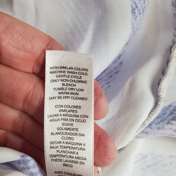 Chico's Button Up Shirt Size 0 US Small Lightweight White Blue Tan Stripes Coast - Picture 13 of 13